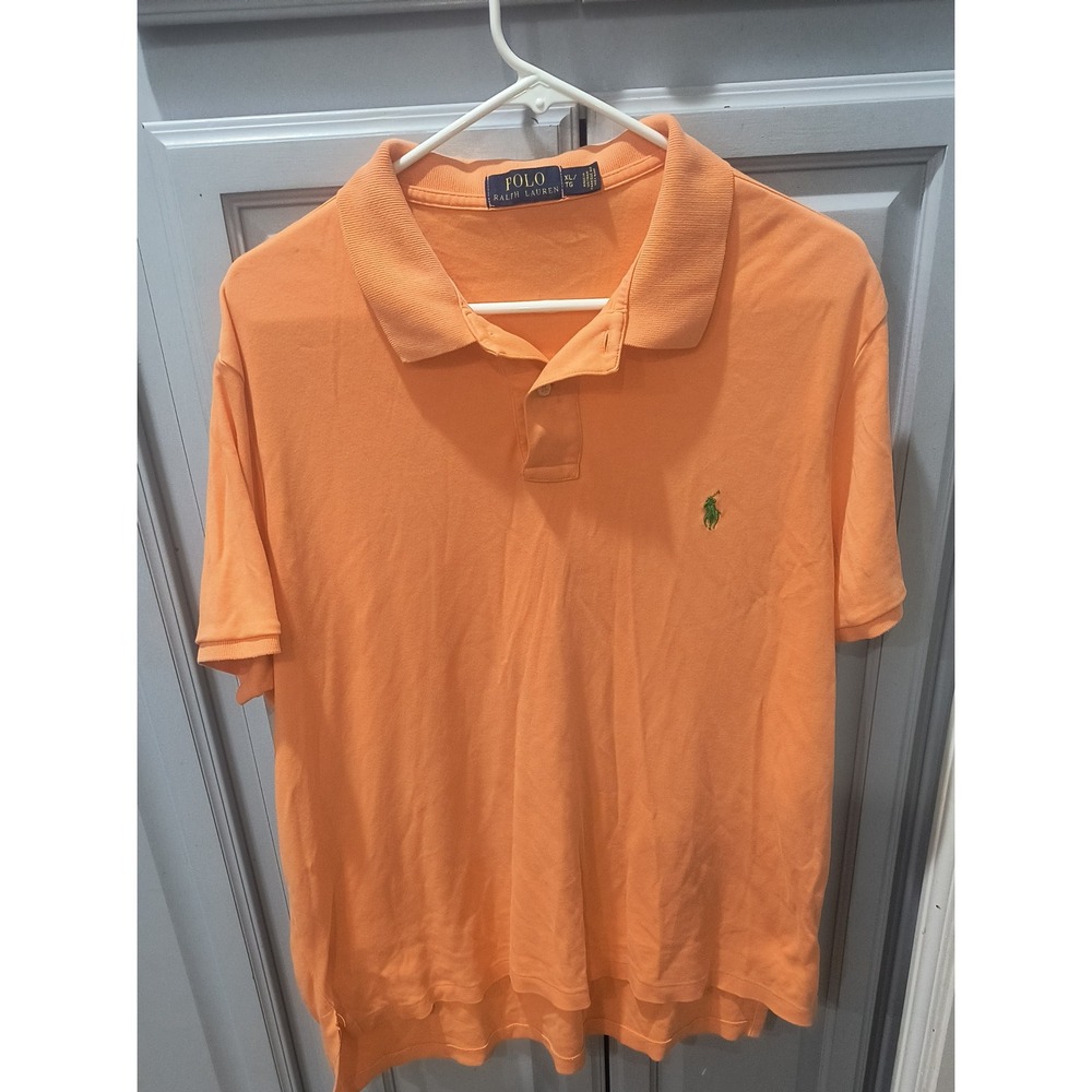 Polo Ralph Lauren Mens XL Orange Short Sleeve Cotton Polo Shirt Green Pony Logo